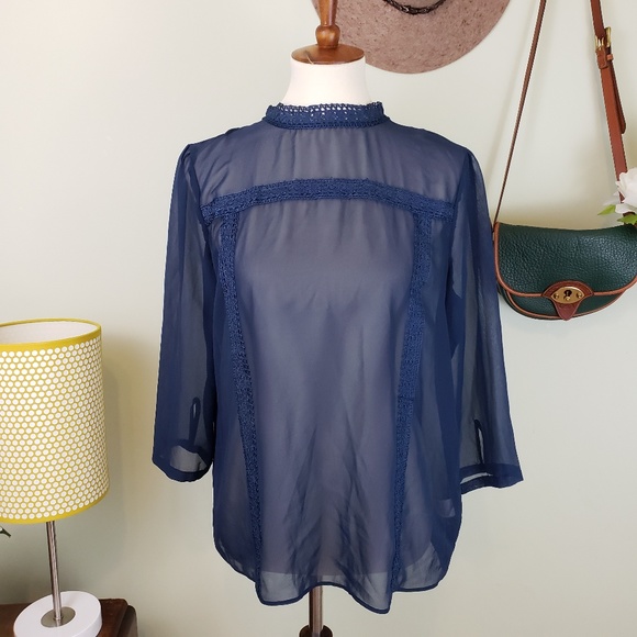 Lauren Conrad Runway Sheer Lace 3/4 Sleeve Top - Picture 1 of 4